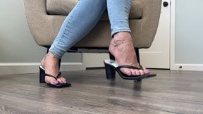 High Heel Thong Sandals Dangling, Toe Tapping & Shoe Play