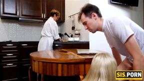 SIS PORN Girl with playful eyes hides from stepmom for quick sex