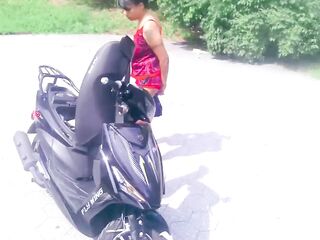 MOTORCYLE FEMALE Teasing In Public Doing Yoga Stretching And Greater amount Park