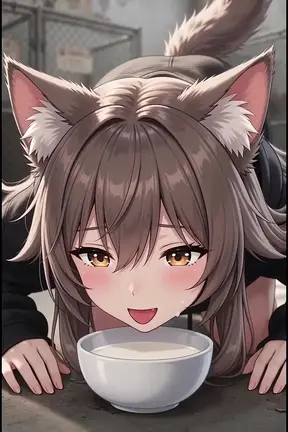 Shy cat girl at shelter resists being picked up