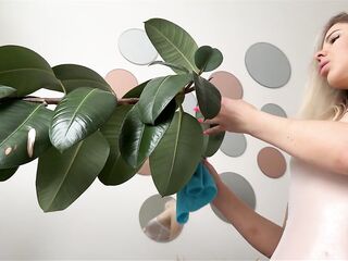 Hawt golden-haired exposes her snatch on camera whilst cleaning