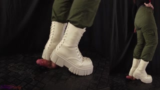 Military Girl Ballbusting You in White Dirty Combat Boots - Cock Balls Crush Trample, Shoejob, CBT