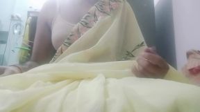Indian Gay Crossdresser Gaurisissy Feeling Horny in Yellow Saree Just Like a Housewife