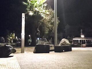 Taking a shower in watch-throughout underclothes on the boardwalk at night