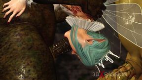 Threesome with a beautiful hot fairy and two orcs in the night forest