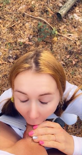 Sloppy blowjob in the park. She mouth is made for cock