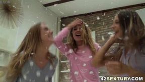 Pillow fight and lesbian anal sex