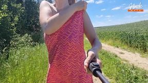 Sexy MILF Walks Naked in a Field Outside the City. Big Natural Boobs. Nudism. Compilation 2