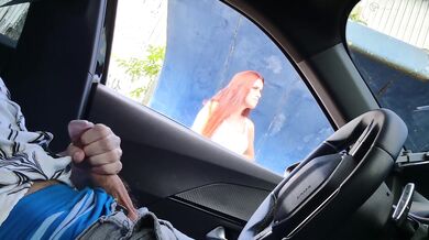 Risky Redhead Blowjob In Car Masturbates While She Watches Me Cum