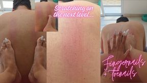 Scratching on the next level...toring his back with long painted toenails and fingernails enters to play too!
