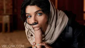 Petite teen in uniform rides huge cock in Dune cosplay parody