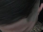 Caught in the woods guy giving trans girl bj on trail