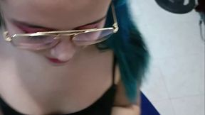 Teen Latina nympho roommate jizzes on my hand in POV blowjobs