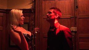 jodi james opens her mouth so michelle can jerk their stud off into it