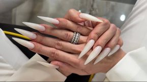 HOT WHITE color long nails, sharp claws, long fingers and hands worship