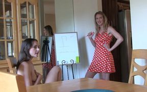 Two Attractive Girls Are Playing a Strip Hangman Game with Matt Serving as the Judge