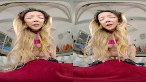 Petite superhero Lulu Chu worships large cock in 3D