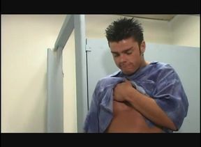 Busty blonde girlfriend deepthroats her boyfriend's dick and swallowed his cum in the locker room