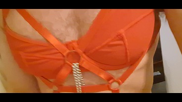 Wanted Production - Cock pumping in red lingerie 21 cm long dick for my mistress