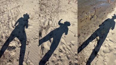 Cum dripping BBW beach girl dances with her greedy tits slap slap my face