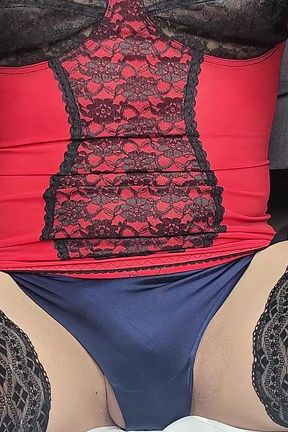 JessicaXD - Latex Gloves, Red Satin Babydoll