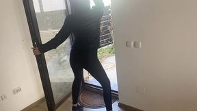 public tease in torn leggings – blowjob & doggy with double cum on my black downjacket
