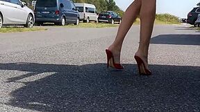 Wearing My Sexy Red Mules 15cm Outdoor