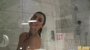 Smalltits trans babe enjoys her shower