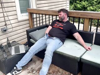 Beat my wife home so I rubbed one out on the deck in my jeans, dunks and TF T-Shirt