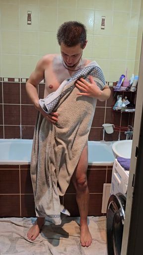 Solo Shower - Hairy Man Enjoys the Warm Water