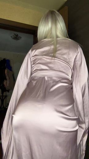 Pink satin robe