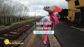 Barbie FIghter casual karate along the railway