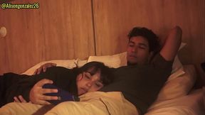 Chubby girlfriend gives deepthroat blowjob while watching Netflix