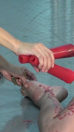 Mistress Plays with Her Slave Butler as a Human Toy Using Rope, Nose Hook, Ball Gag, Candle Wax and Nipple Clips