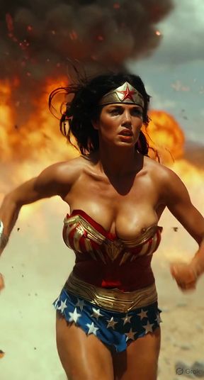 Costume malfunction exposes jiggly AI-generated cosplay babe's