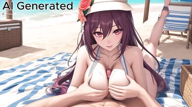 Purple bikini babe gets throat fucked on the beach with sloppy cum everywhere