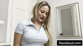 Offering Money to My Blonde Girlfriend Maya Rose to Make Me Cum with Her Tight Pussy