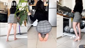 BAREFOOT HOUSEWORK : Foot fetish - Feet girl - Brunette - Amateur - Miniskirt - Feet - Soles - Toes - Cute feet Goddess Voyeur Ignorance Stalking