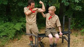 Folks At Camp - Slim Light-Haired Fellow Gets Disrobed And Nailed In The Forest By His Kinky Scout Leader