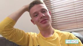 Cock craving blonde boy Leon masturbates on the couch!