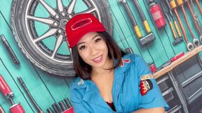 Mechanic KIARA STAR puts you on your knees to suck her strap on HIDEF