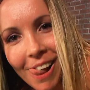 Blonde MILF fucks dude with a strap-on while he sucks cock