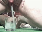 I should have used a bigger glass, Naughty Pawg Slut overflowing a glass with piss and drinking it