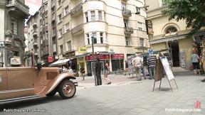 Little Euro babe fucks on a city bus