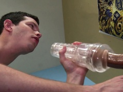 Gays meet for some experimentation with a pocket pussy to fuck