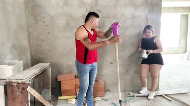 Blonde as fuck construction worker fucks loud in mini dress