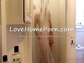 Steamy shower whit a horny brunette who craves a cock