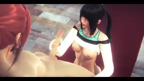 Yumiko plays with two friends and gets fucked by both of them in a church