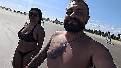 Getting ready in public, street vendors recognize my little whore and of course we get ready on the beach