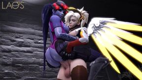 Futa Mercy's massive phallus drills Widowmaker's holes relentlessly.